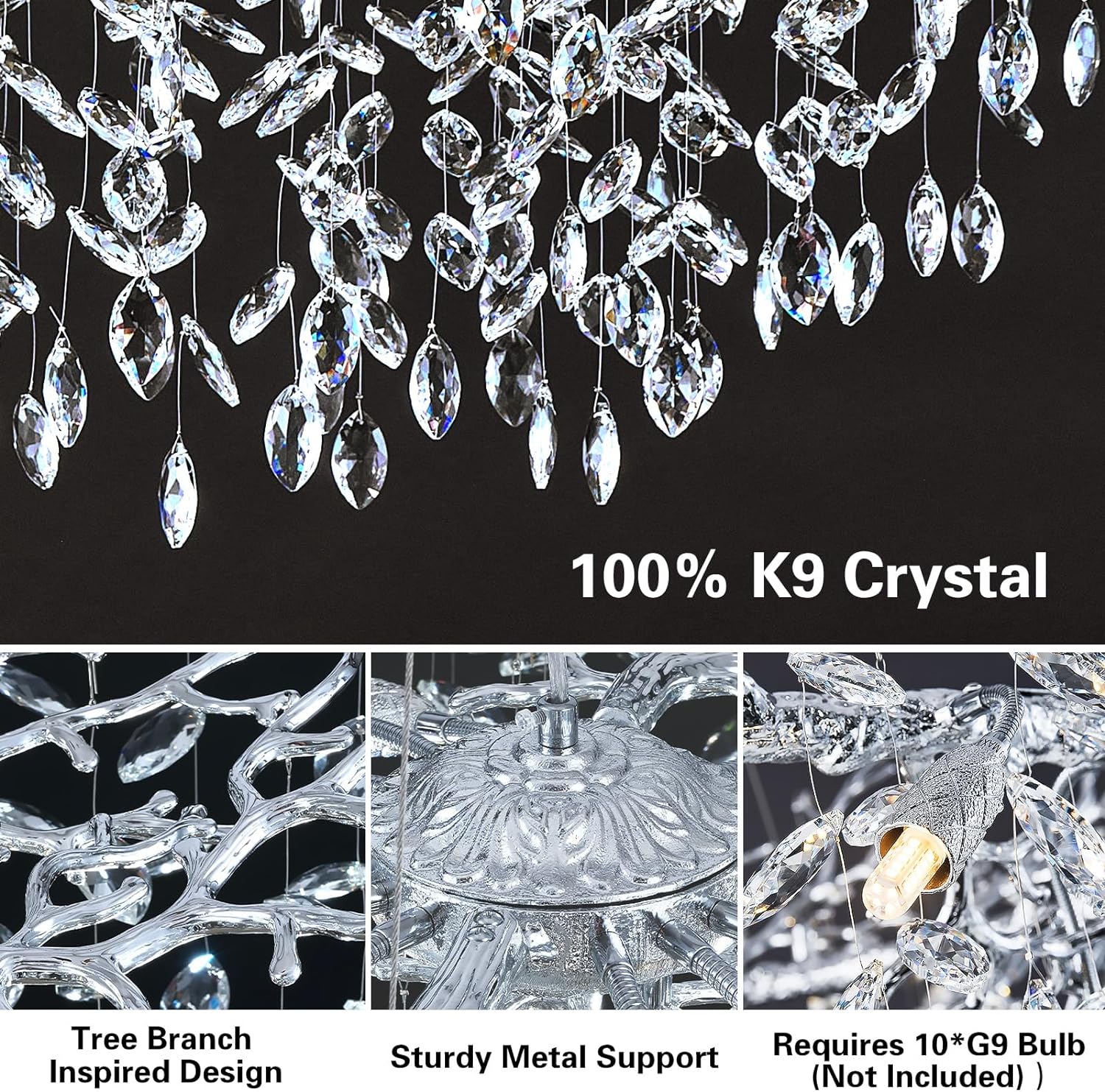 Modern Ice Eye Crystal Tree Branch Round Chandelier 30" 40" 48" - thebelacan