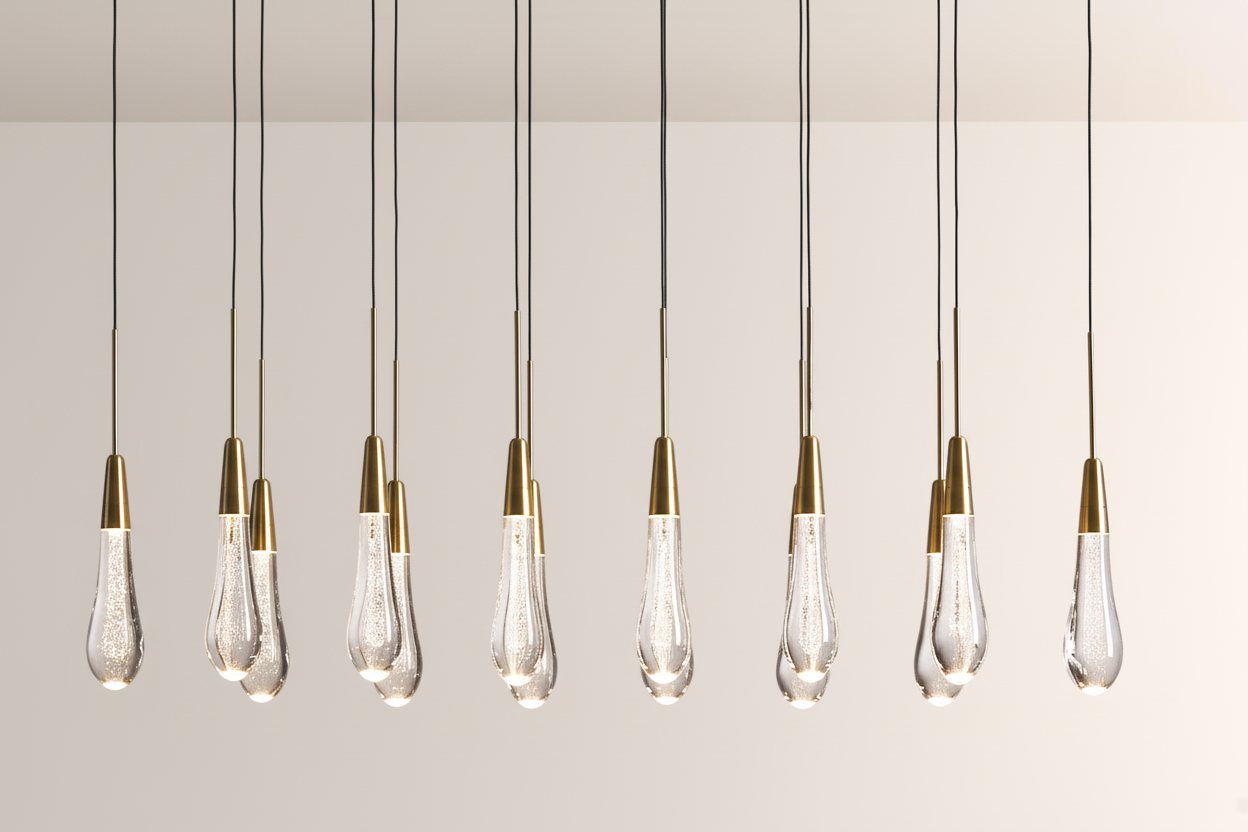 Raindrop Glass Solitaire Linear Chandelier-kimoylights