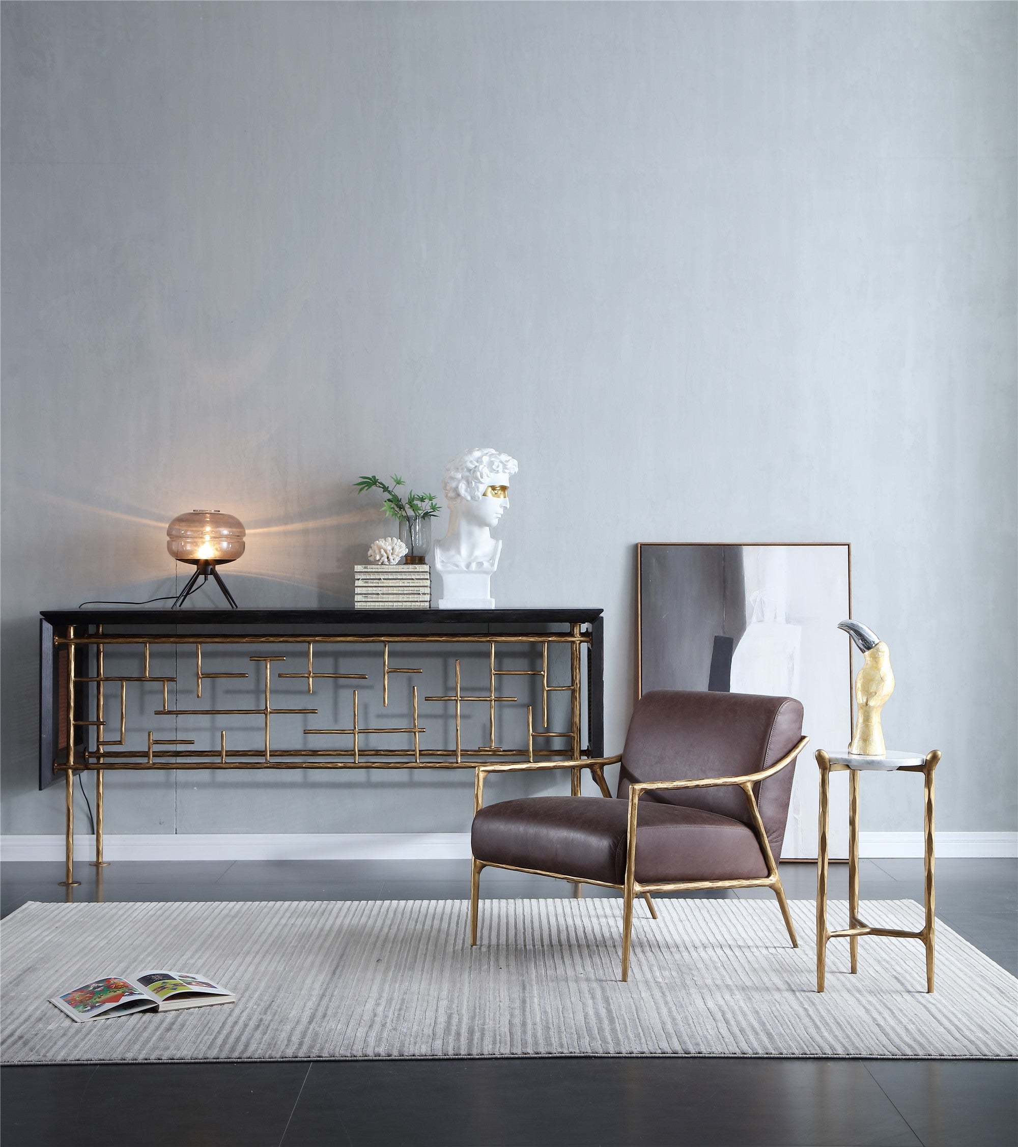 Thalderus Brown Leather Accent Chair