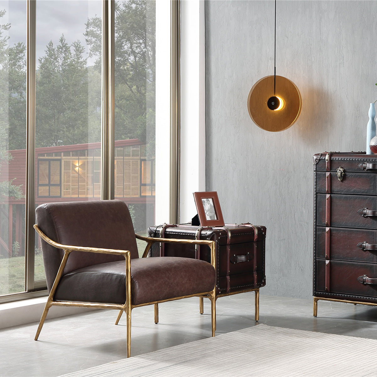 Thalderus Brown Leather Accent Chair