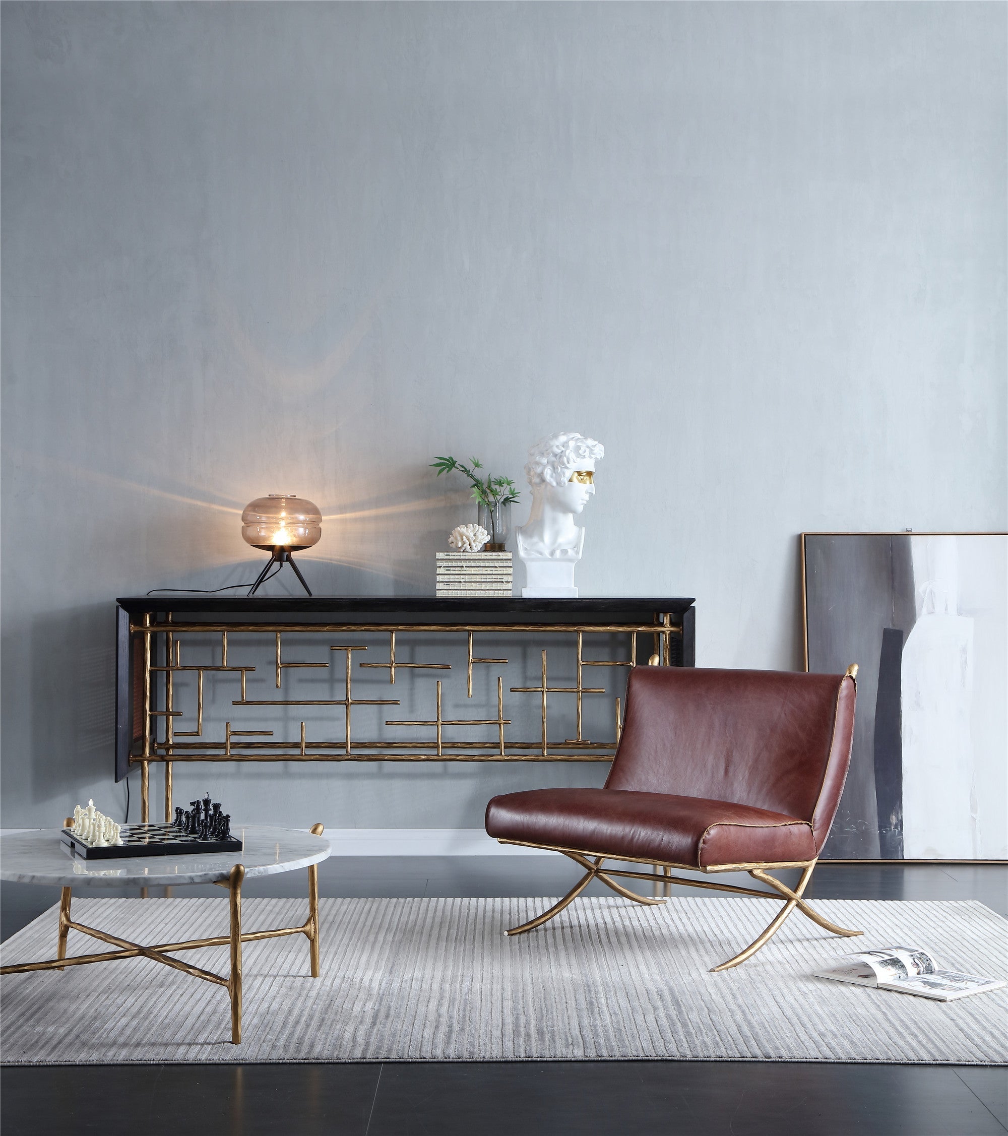 Thalderus Metal Frame Rattan Console Table