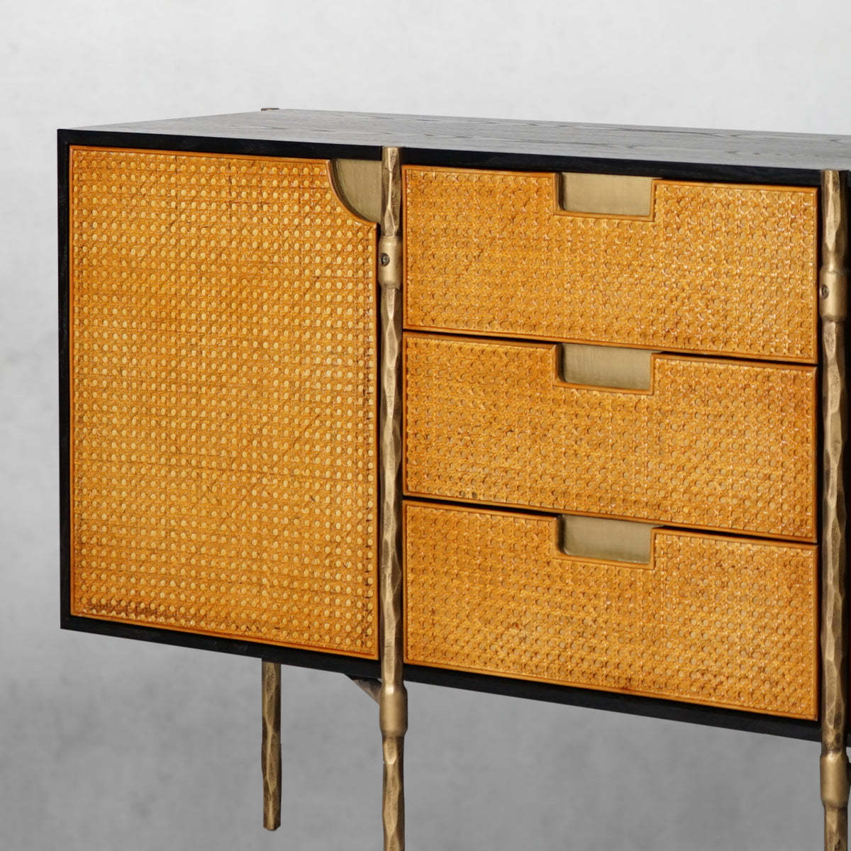 Thalderus Metal Frame Rattan Side Cabinet