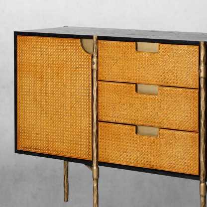 Thalderus Metal Frame Rattan Side Cabinet