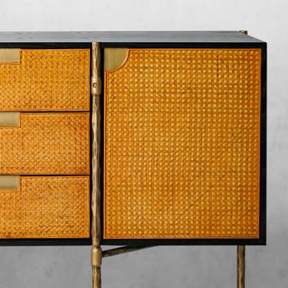 Thalderus Metal Frame Rattan Side Cabinet