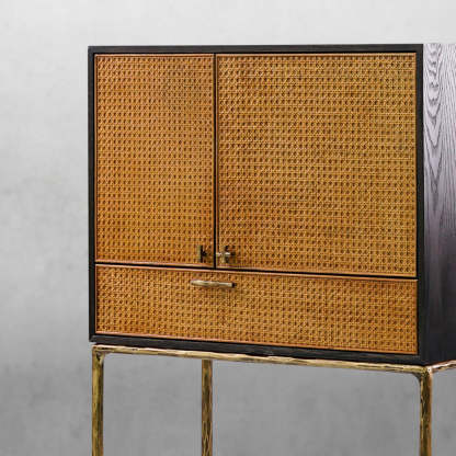 Thalderus Metal Frame Rattan Side Cabinet