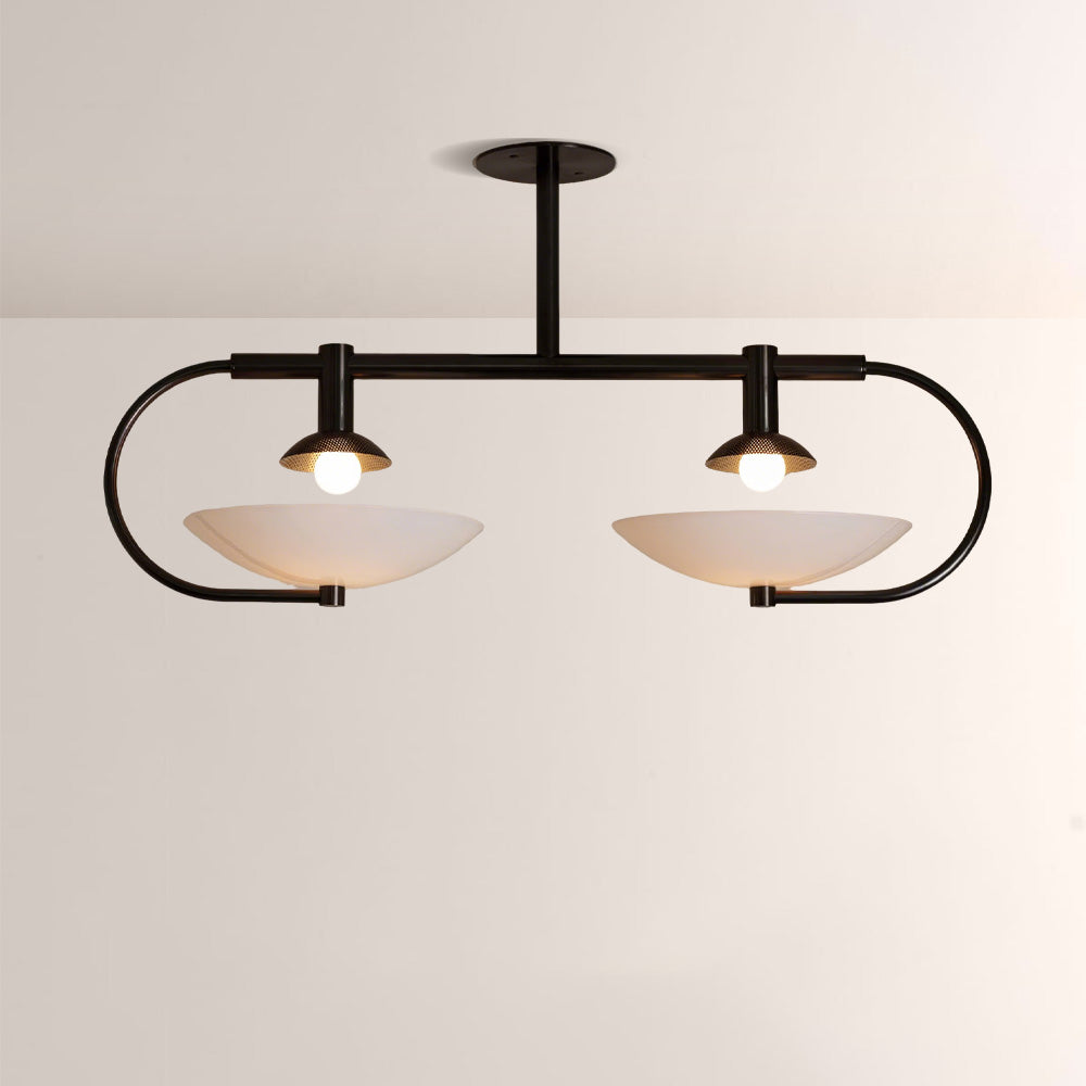 Aperto Curved Metal Glass Bowl Chandelier