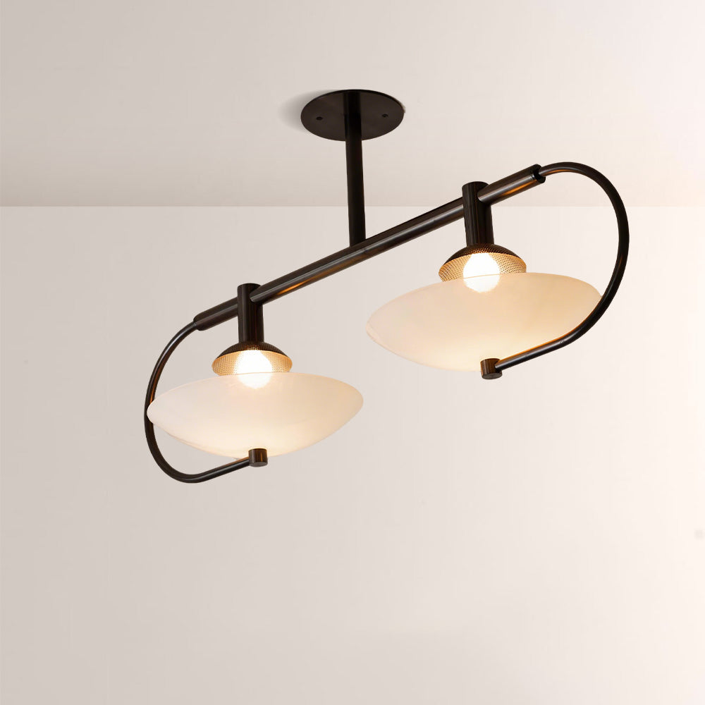 Aperto Curved Metal Glass Bowl Chandelier