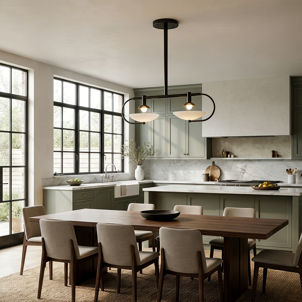 Aperto Curved Metal Glass Bowl Chandelier