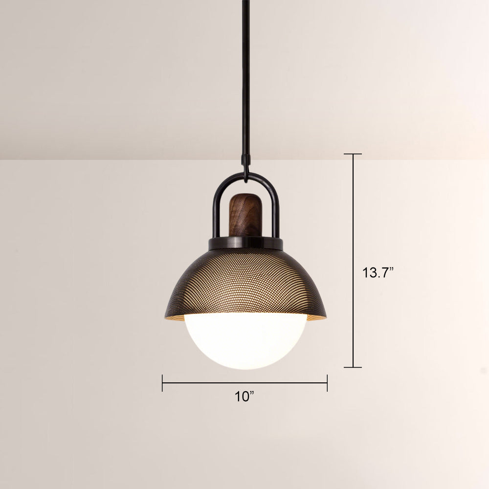 Arcane Perforated Metal Wood Orb Pendant