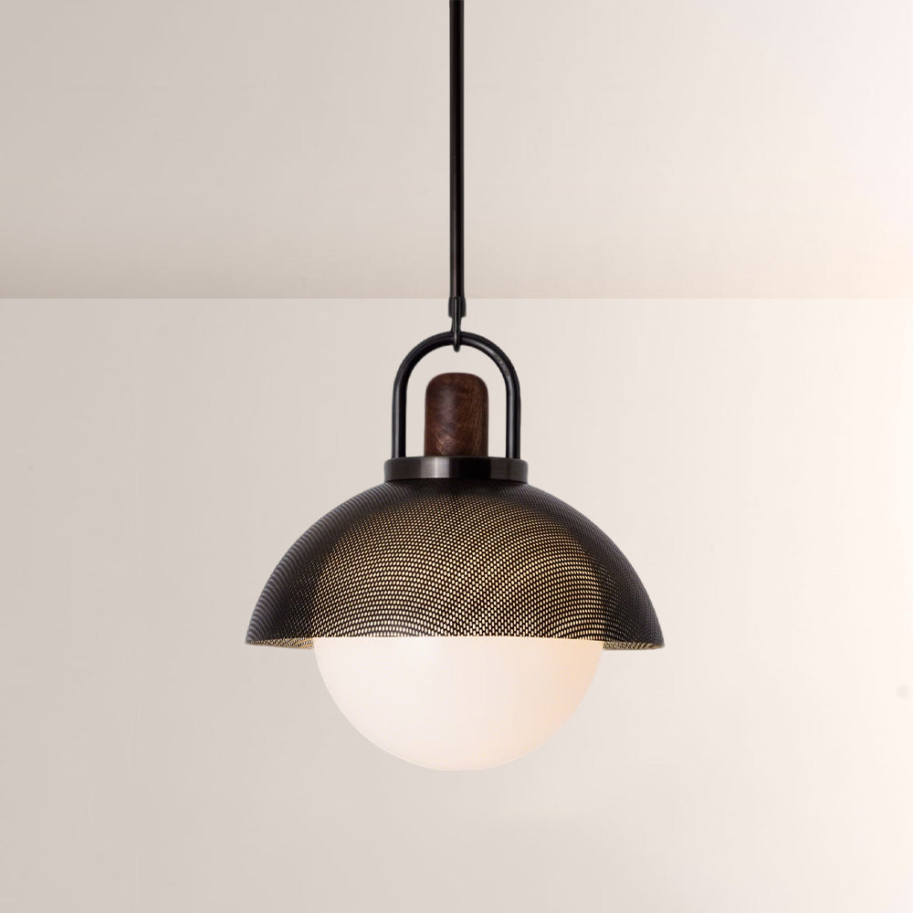 Arcane Perforated Metal Wood Orb Pendant