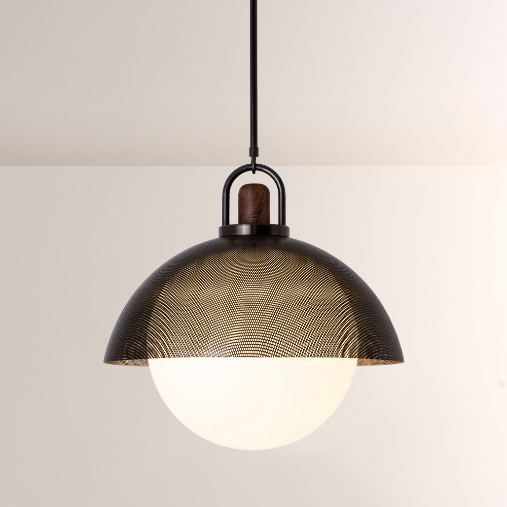 Arcane Perforated Metal Wood Orb Pendant