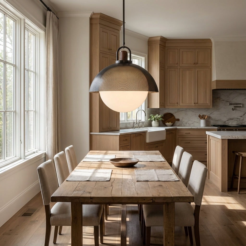 Arcane Perforated Metal Wood Orb Pendant