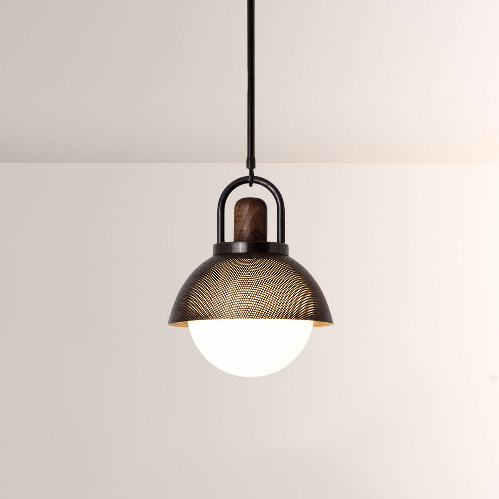 Arcane Perforated Metal Wood Orb Pendant