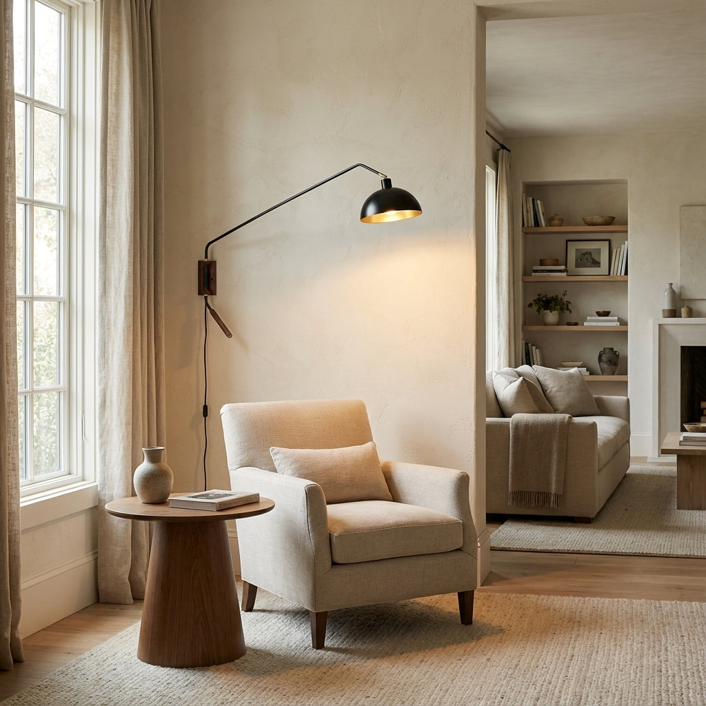 Arcane Walnut Dual-Tone Metal Adjustable Wall Sconce