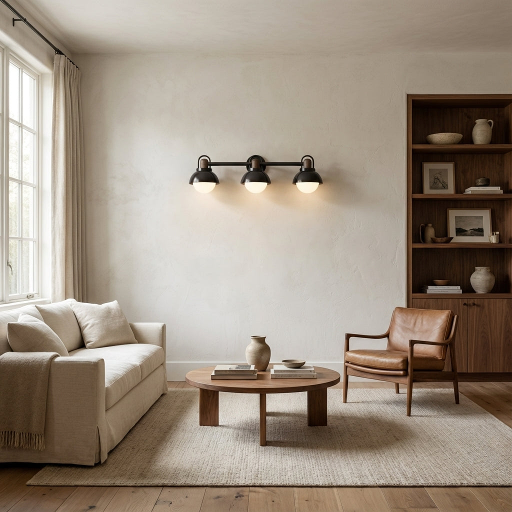 Arcane Walnut Metal Dome Wall Sconce