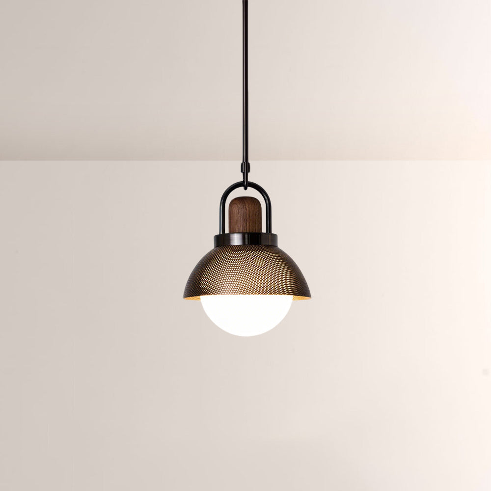 Arcane Perforated Metal Wood Orb Pendant