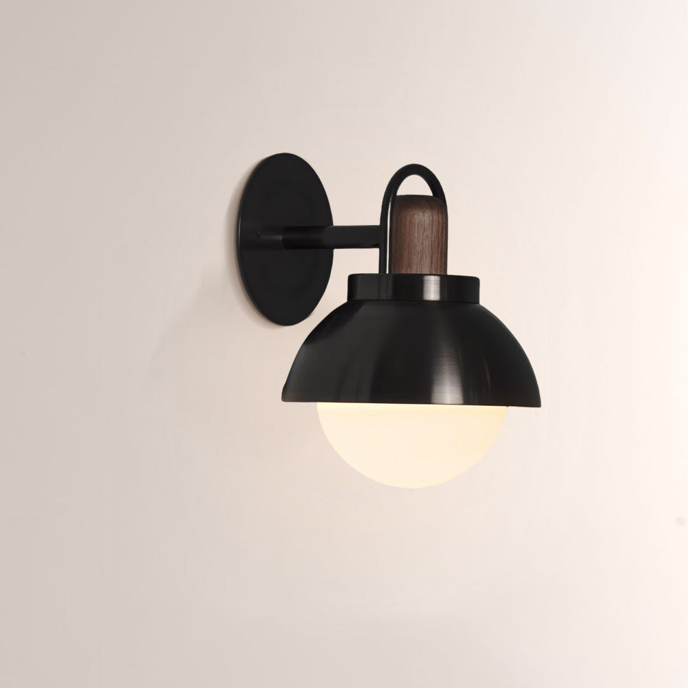 Arcane Walnut Metal Dome Wall Sconce