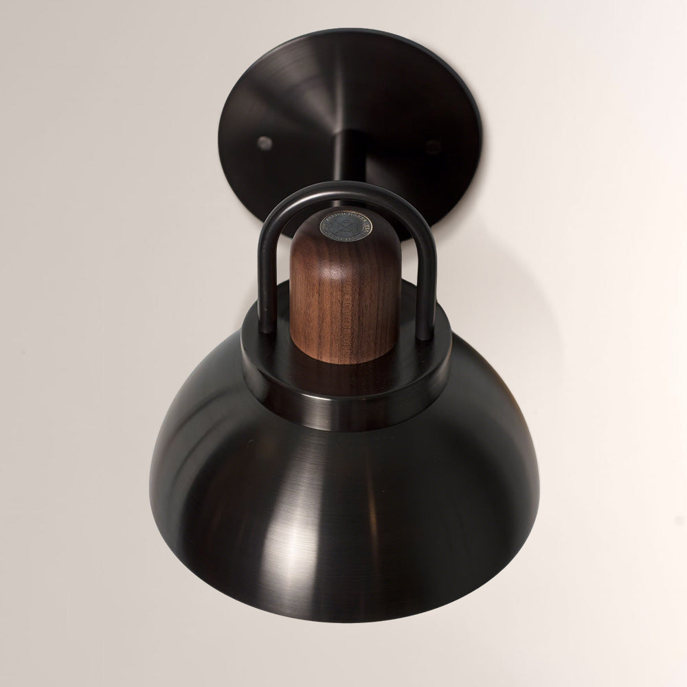 Arcane Walnut Metal Dome Wall Sconce