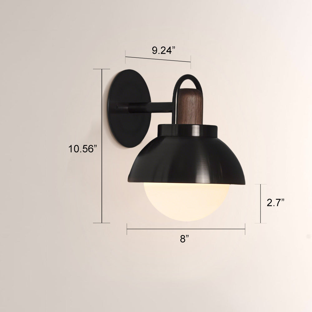 Arcane Walnut Metal Dome Wall Sconce