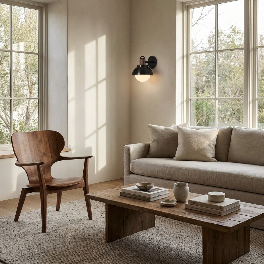 Arcane Walnut Metal Dome Wall Sconce