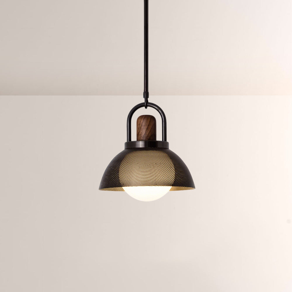 Arcane Walnut Perforated Metal Dome Pendant