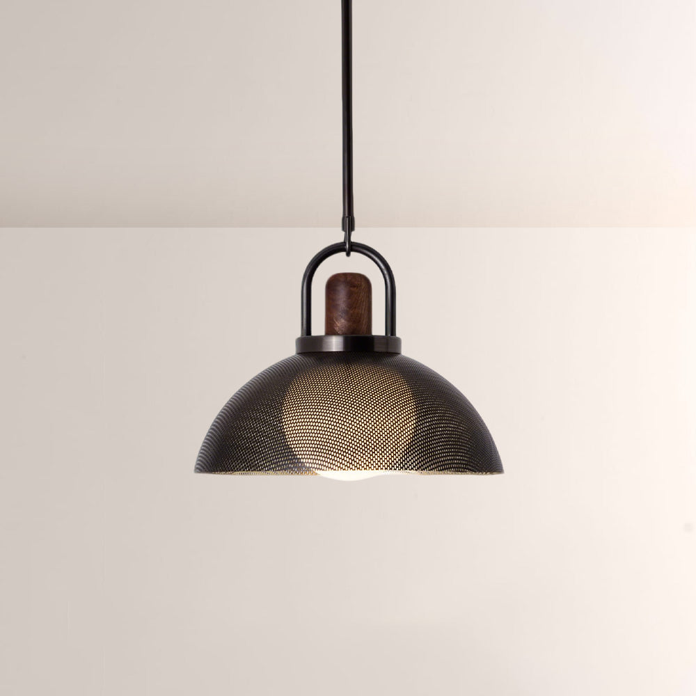 Arcane Walnut Perforated Metal Dome Pendant