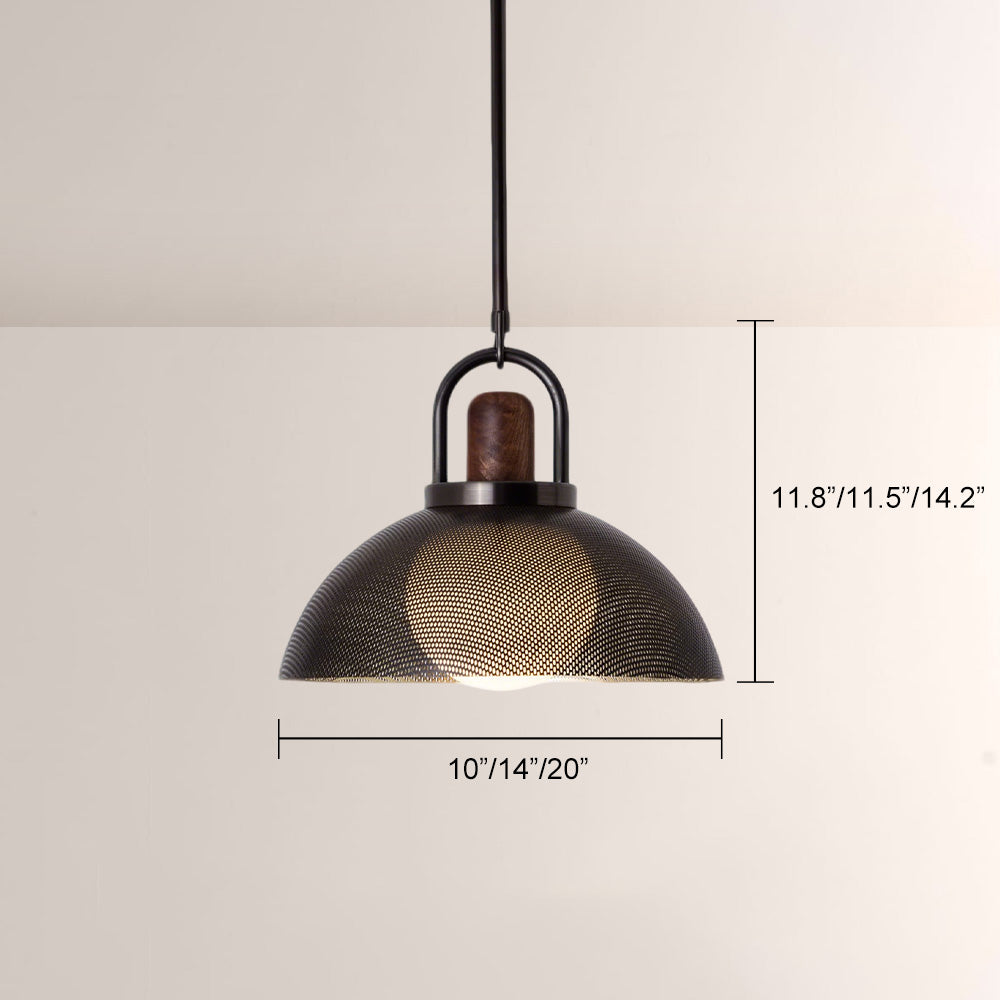 Arcane Walnut Perforated Metal Dome Pendant