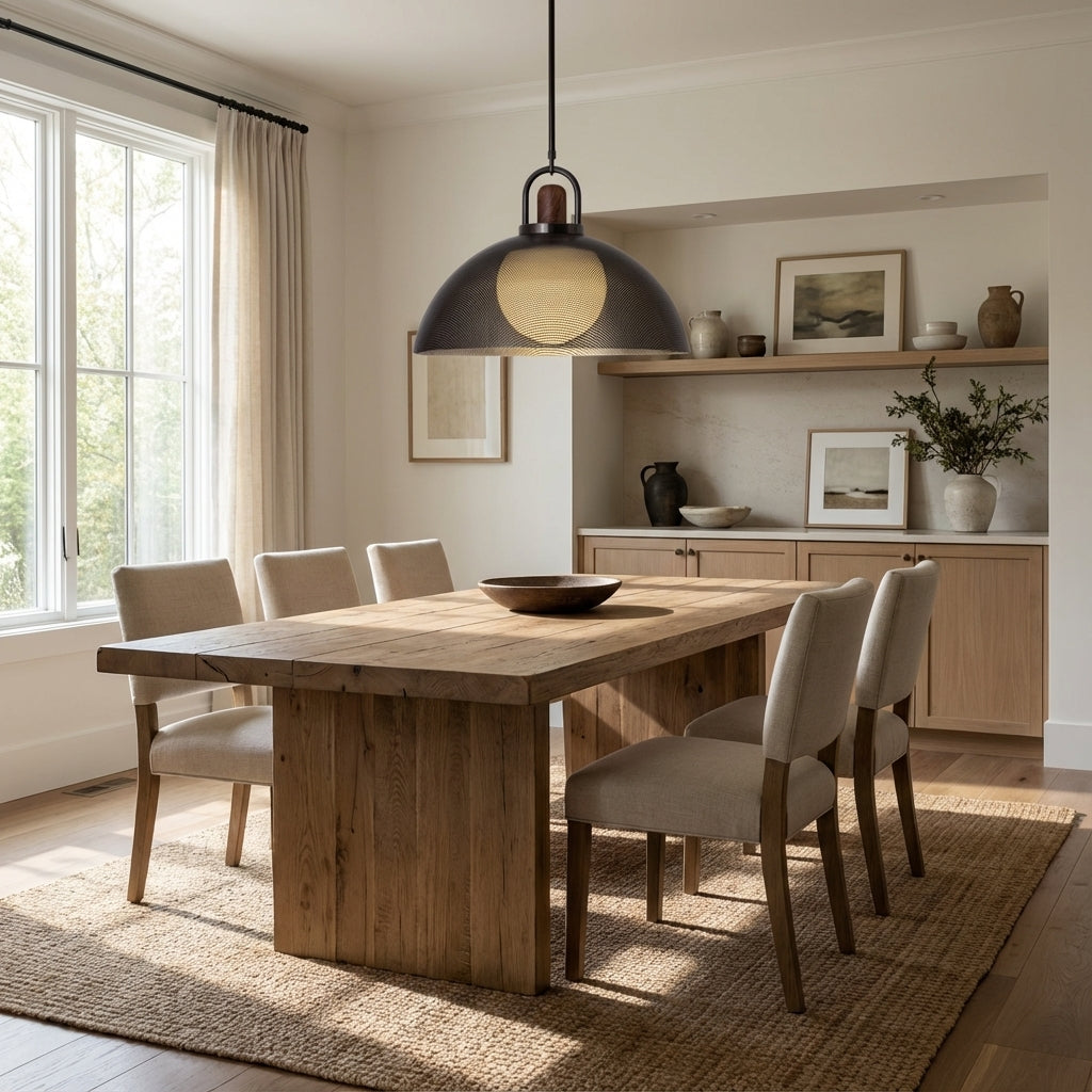 Arcane Walnut Perforated Metal Dome Pendant