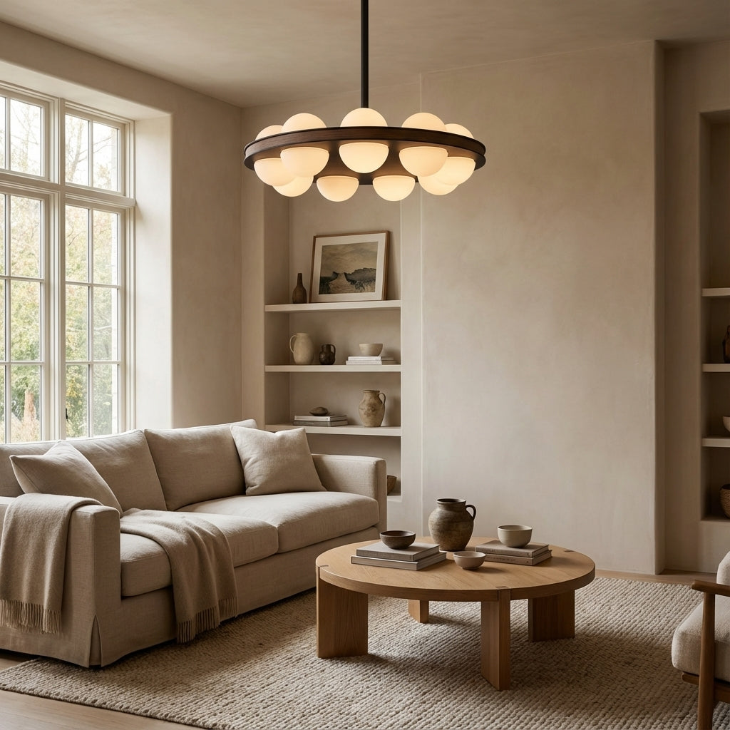 Arris Walnut Matte Orb Canopy Chandelier