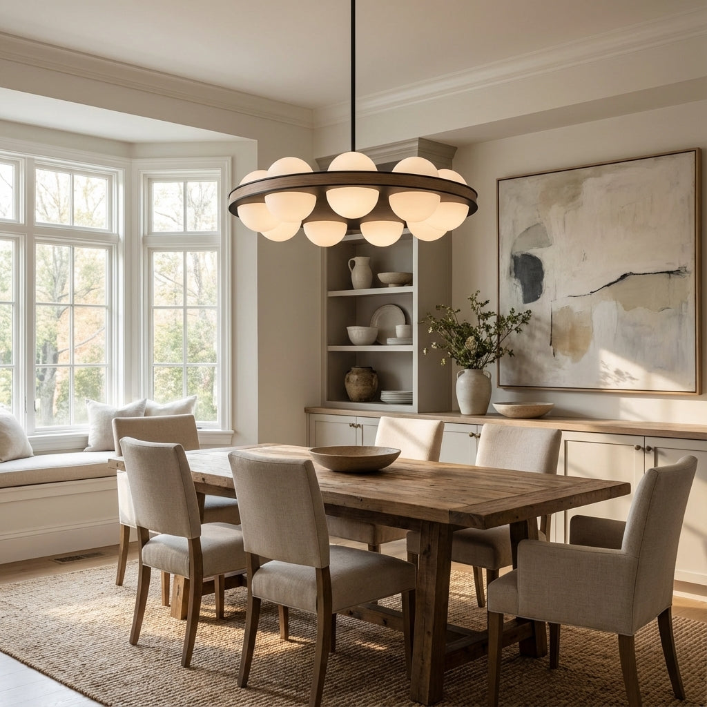 Arris Walnut Matte Orb Canopy Chandelier