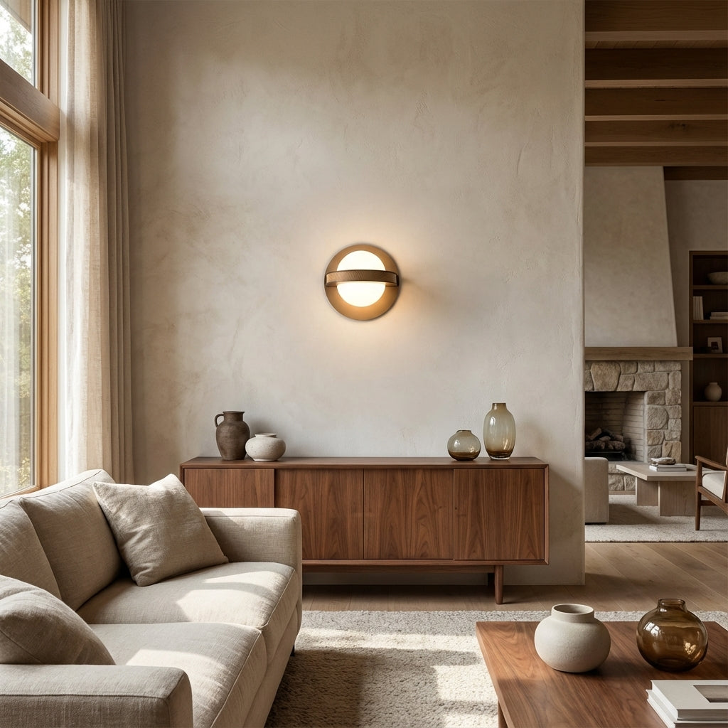 Arris Wood Metal Orb Wall Sconce