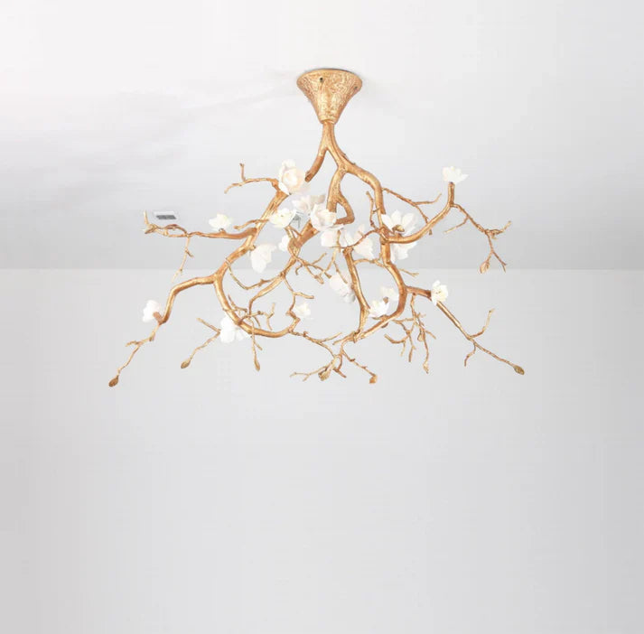 Aurelia Golden Branch & Porcelain Bloom Chandelier