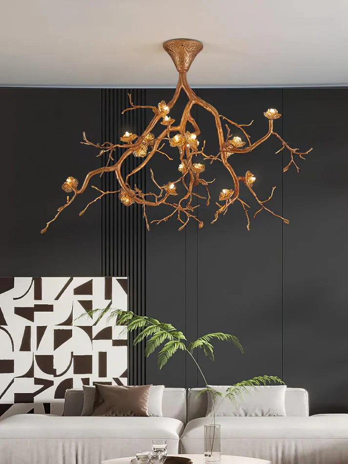 Aurelia Golden Branch & Porcelain Bloom Chandelier