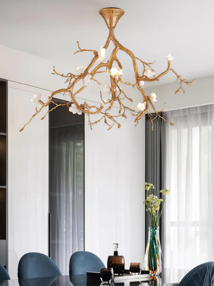 Aurelia Golden Branch & Porcelain Bloom Chandelier