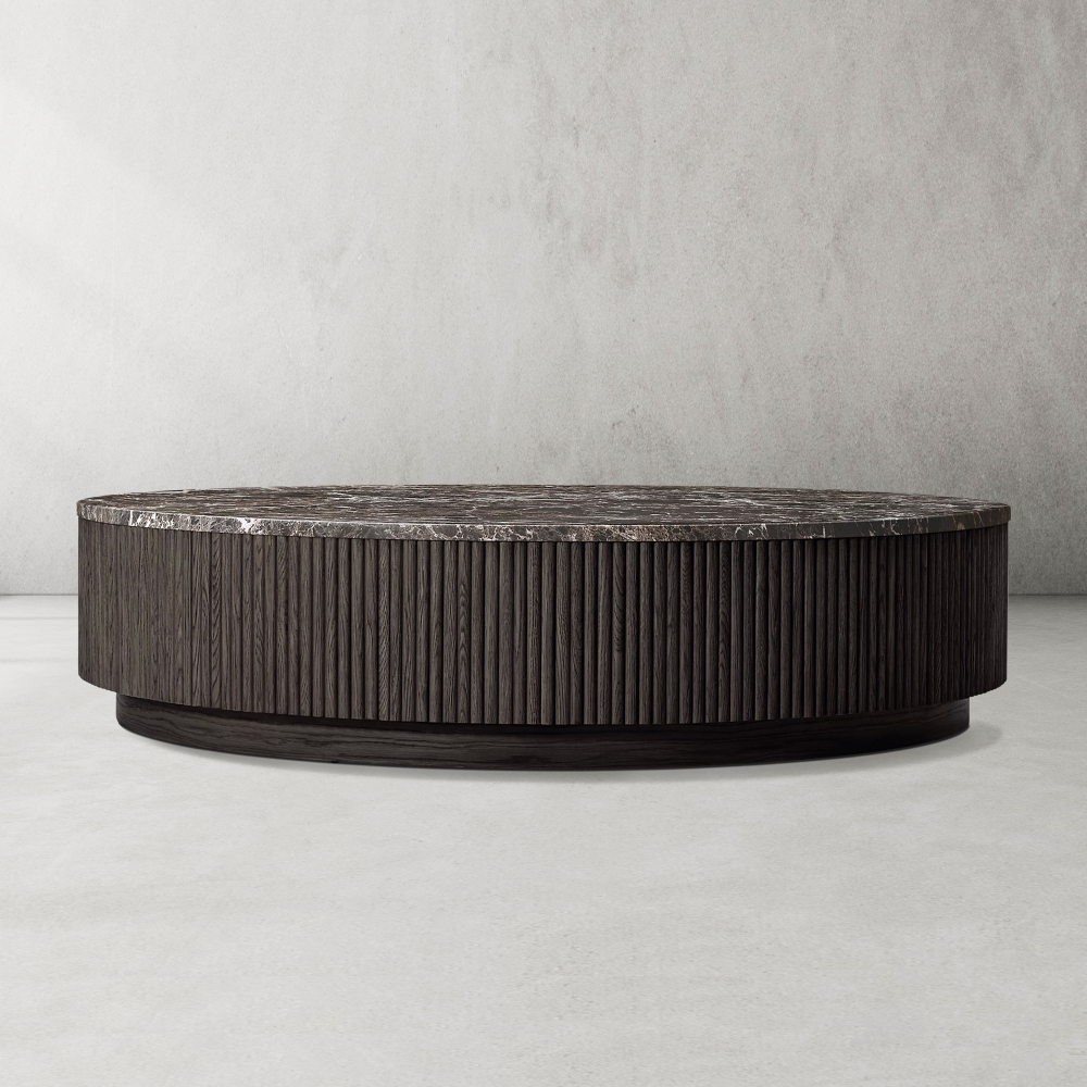 Mulhollan Oak Wood & Stone Round Coffee Table