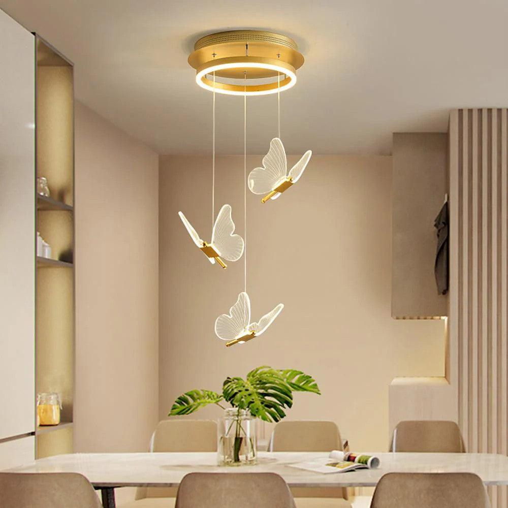 Butterfly Chandelierv Modern Metal Disk Acrylic Ceiling Light