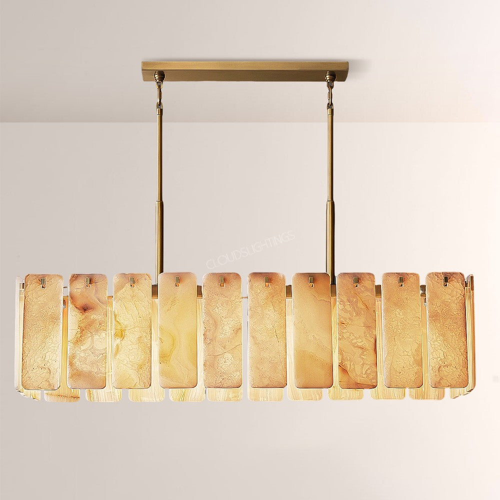 Belamet Alabaster Rectangular Chandelier 60"L - kimoylights