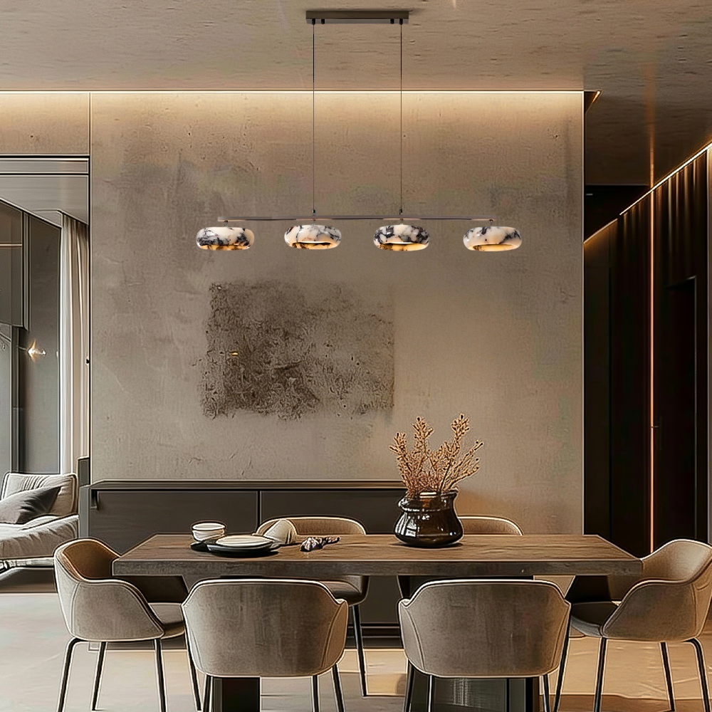 Lionel 4-Head Linear Marble Disc Chandelier
