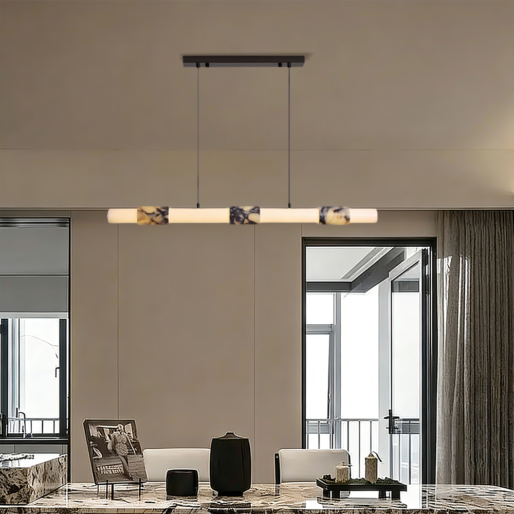 Lionel Cylindrical Marble-Accent Linear Chandelier