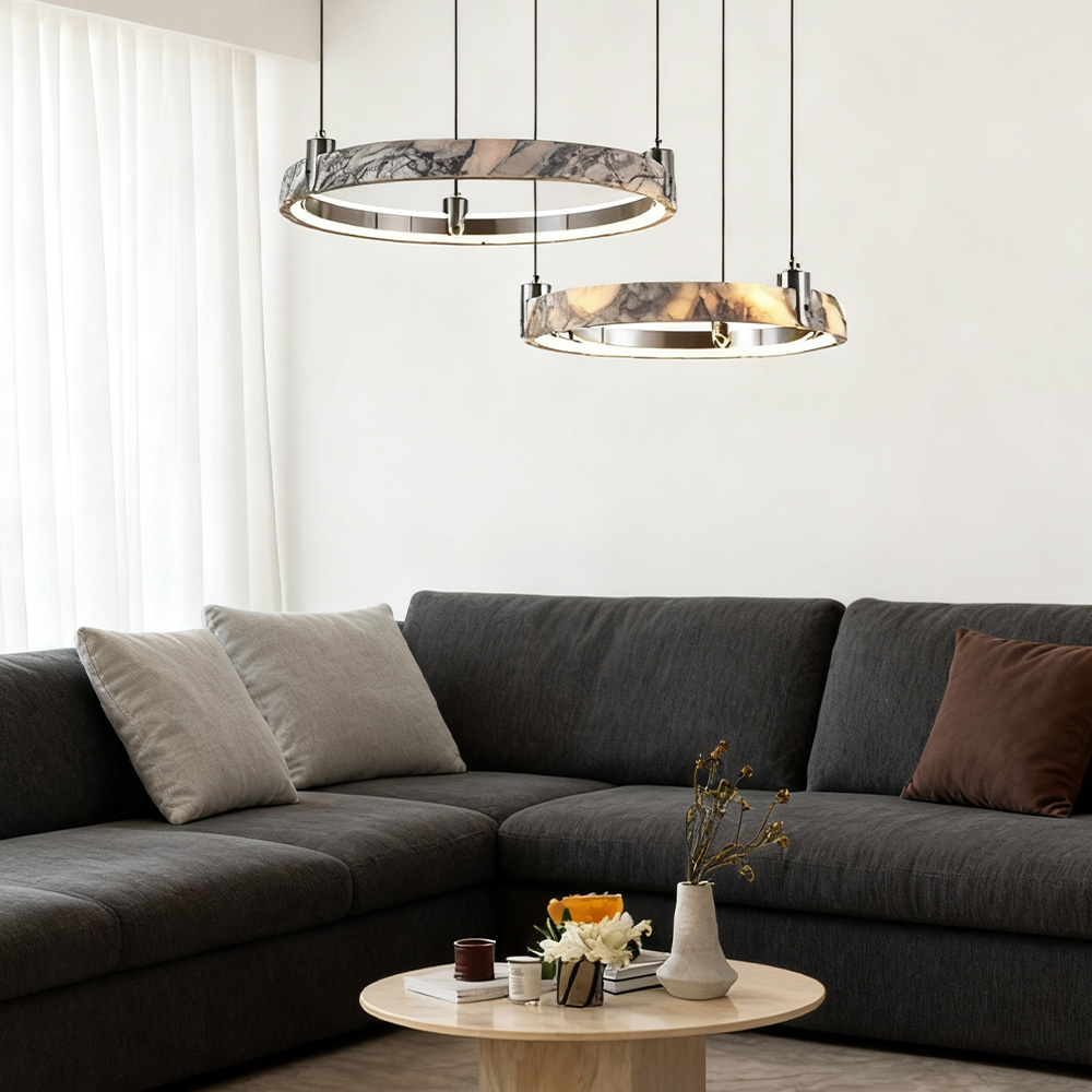 Lionel Double-Ring Marble Chandelier