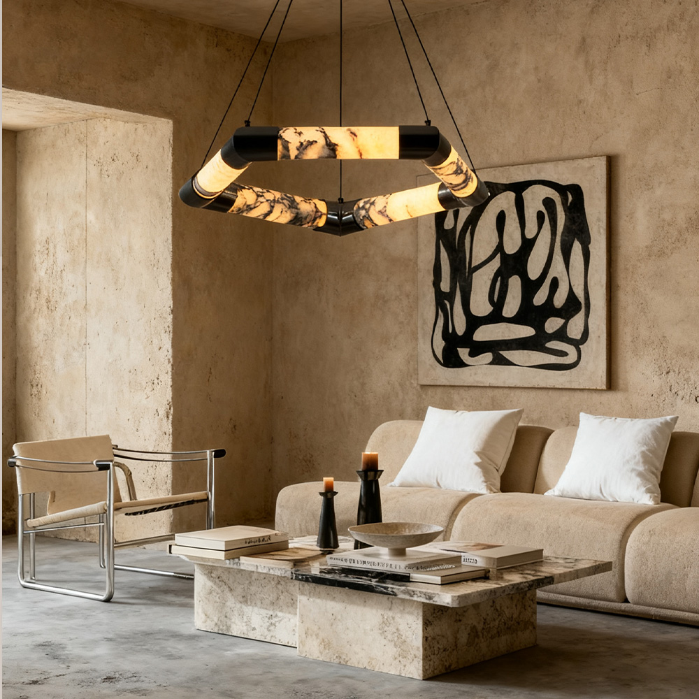Lionel Hexagonal Marble Chandelier