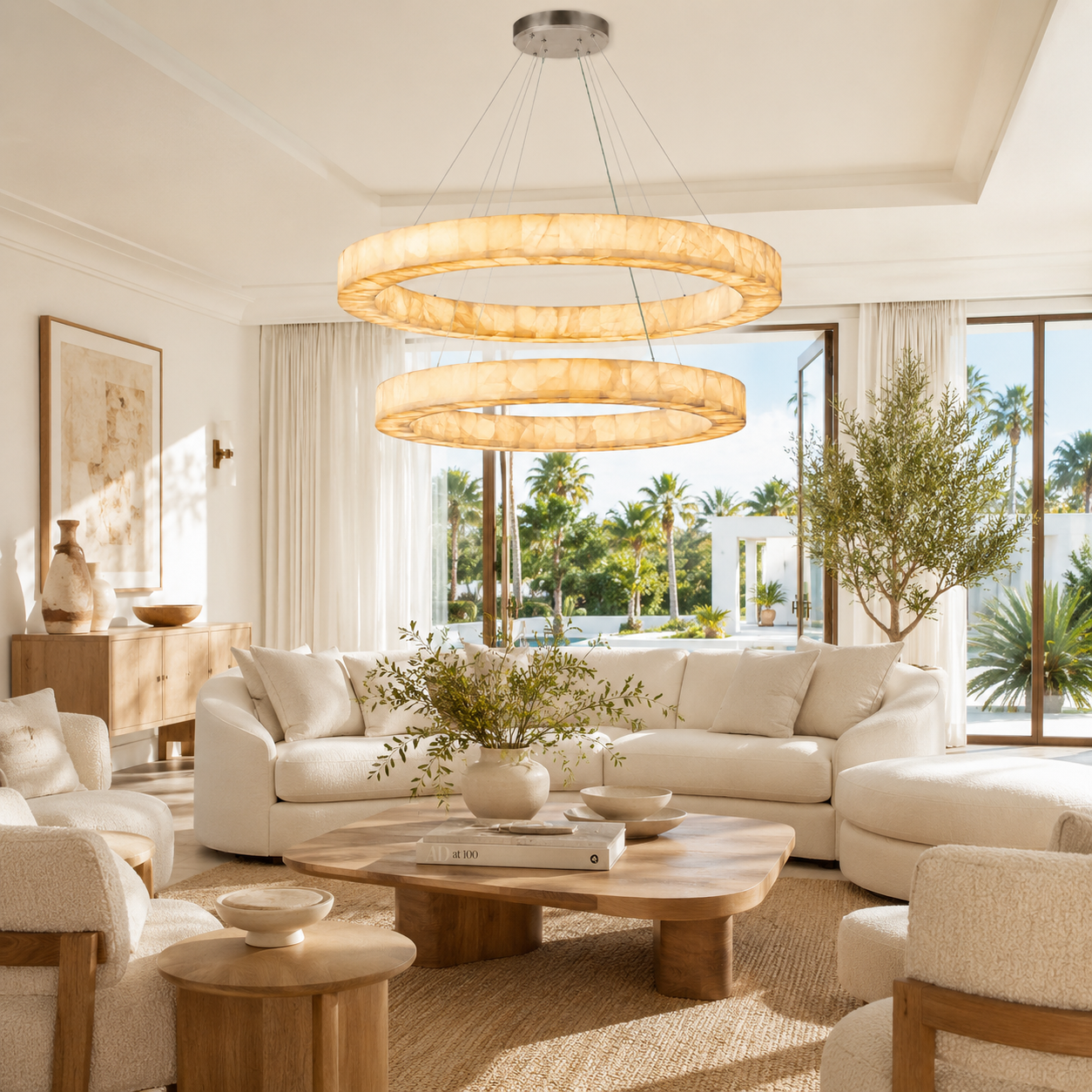 Erater 2-Tier Round Calcite Chandelier 50"