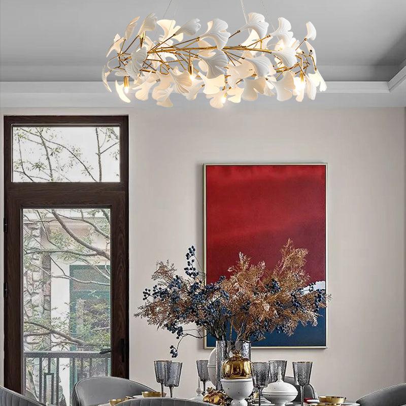 Ceramic Gingko Round Branch Chandelier - thebelacan