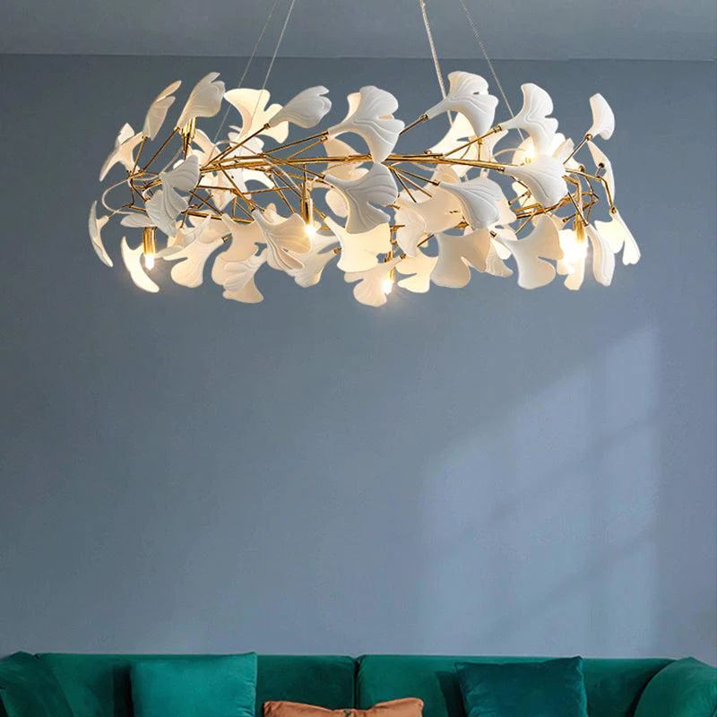 Ceramic Gingko Round Branch Chandelier - thebelacan