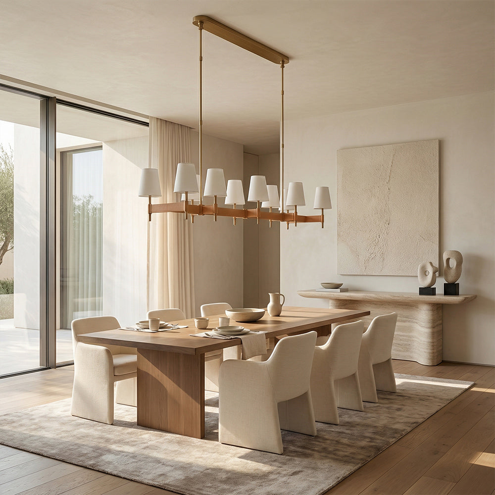 Havena Leather Brass Linear Chandelier