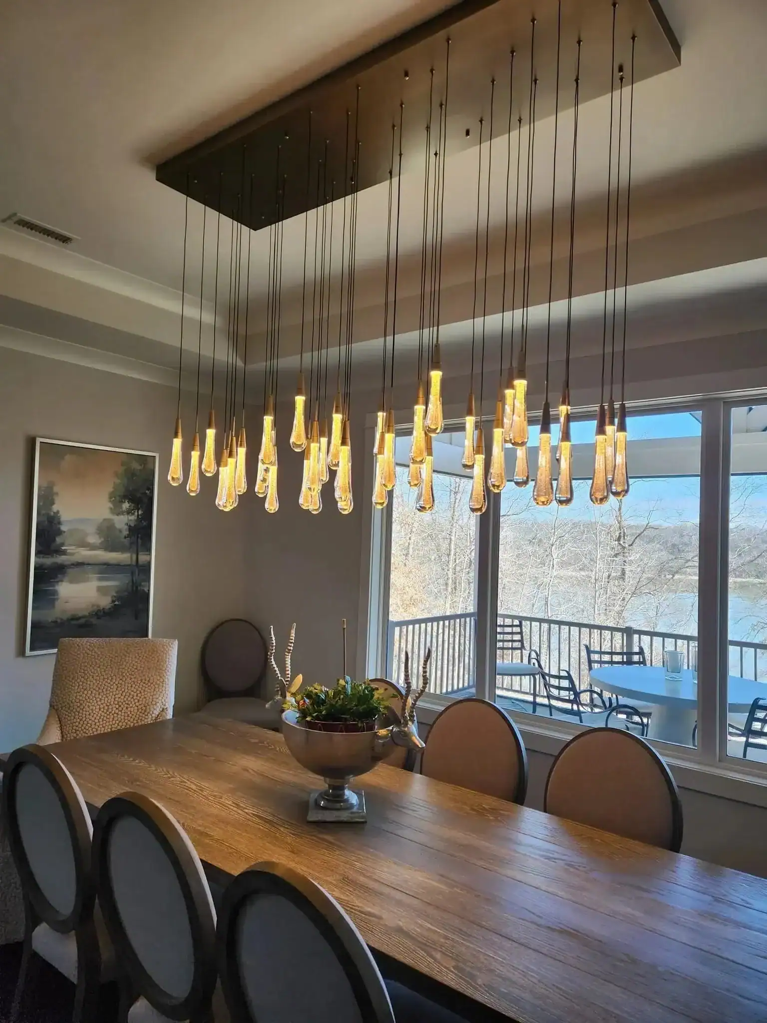 Raindrop Glass Solitaire Linear Chandelier