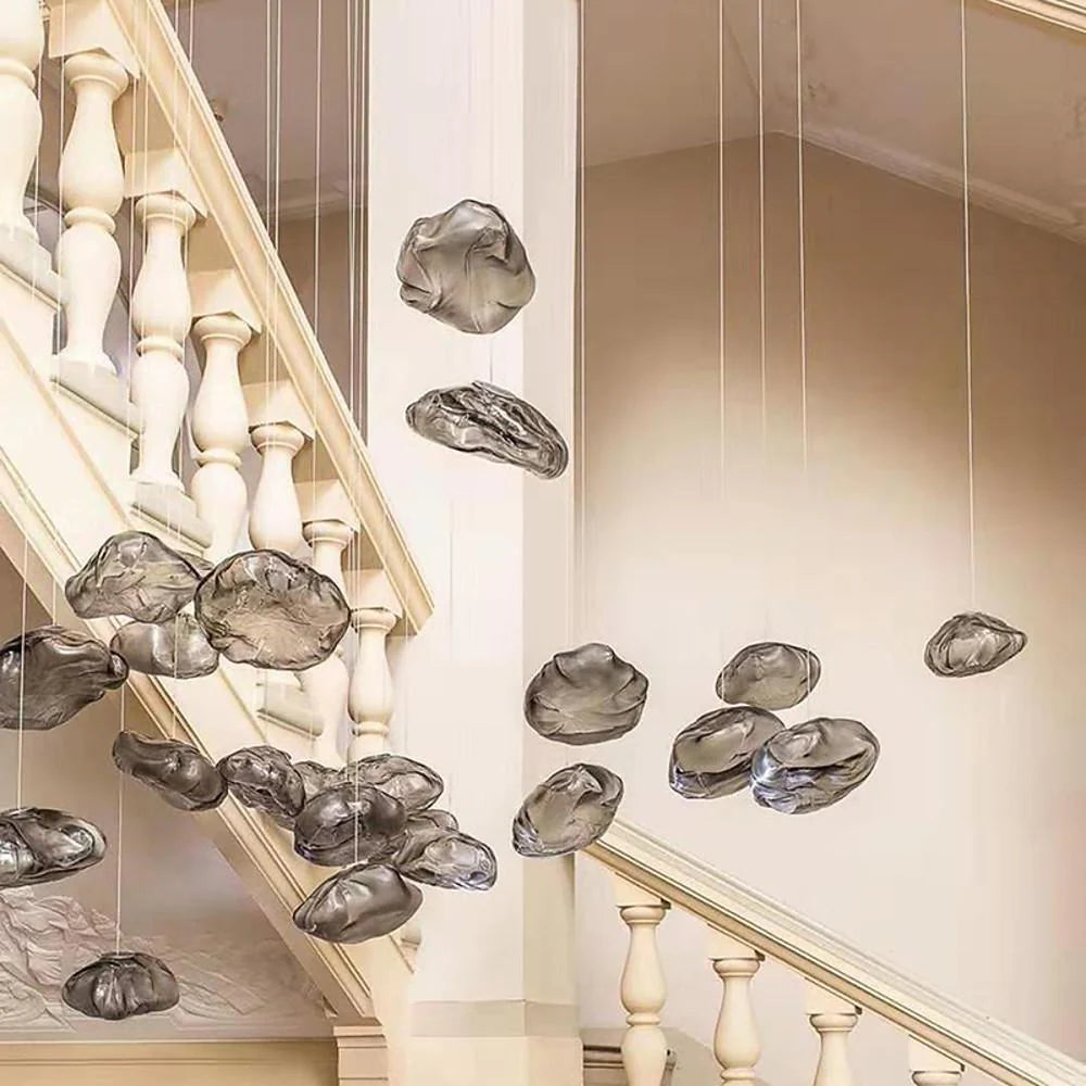 Industrial Metal Glass Bubble Irregular Oval Staircase Chandeliers