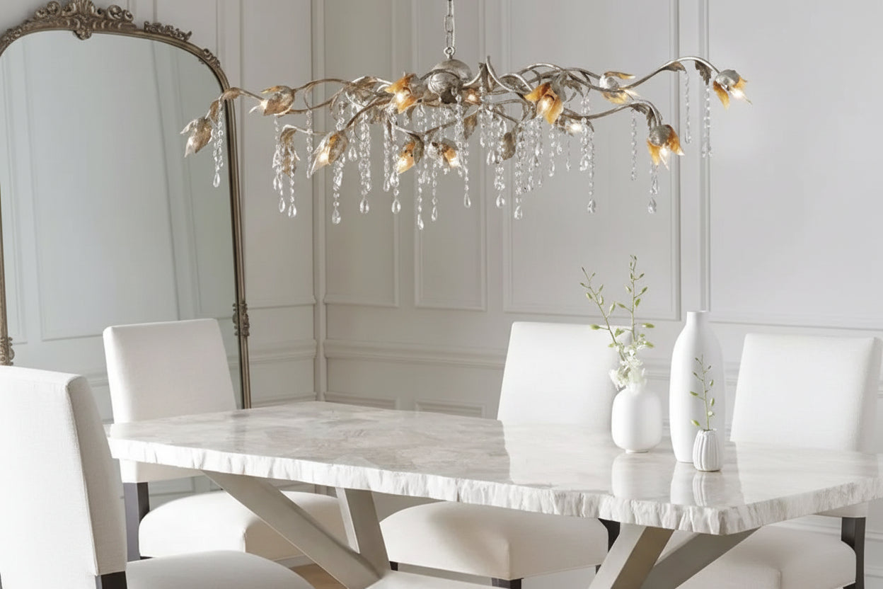 Kalira Crystal Rectangular Chandelier 52"- Silver