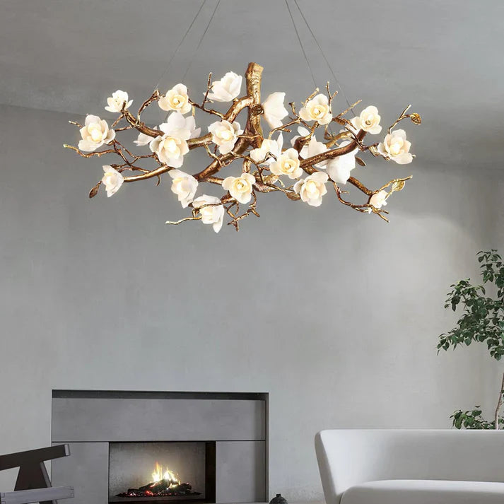 Lior Magnolia Branch & Porcelain Bloom Chandelier