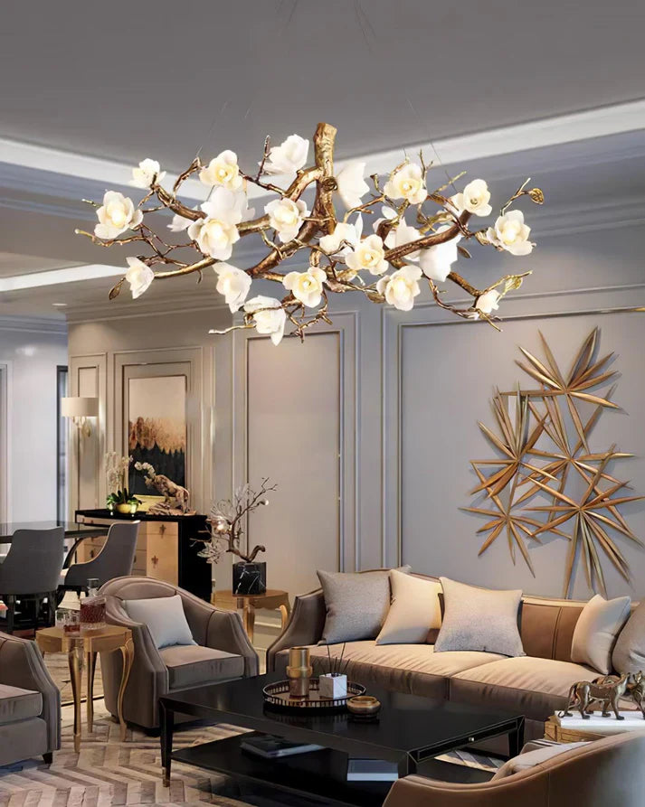 Lior Magnolia Branch & Porcelain Bloom Chandelier